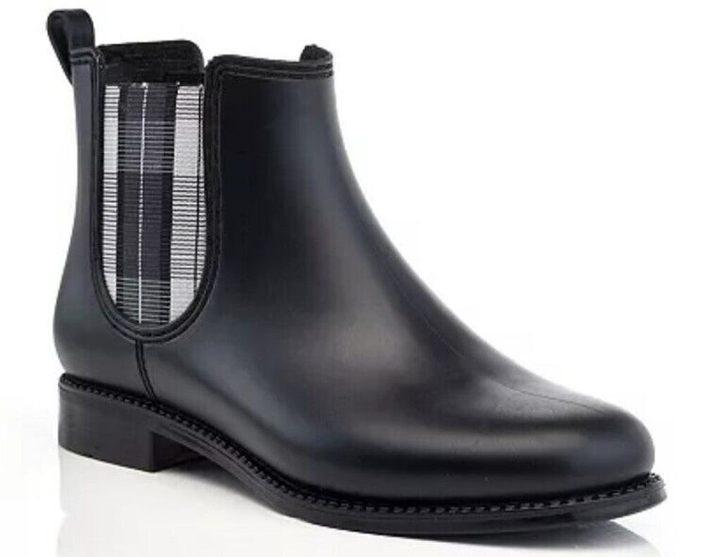Henry Ferrera Rain Boots Womens Size 7 Black Marsala Plaid Chelsea Matte Ankle